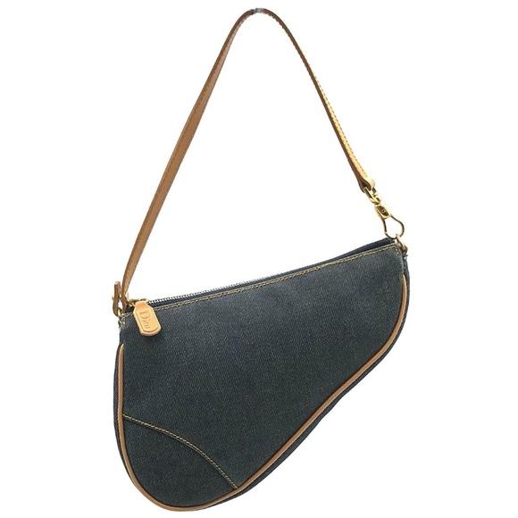 Dior Handbags - AUTH DIOR Y2K DARK DENIM & TAN LEATHER MINI SADDLE BAG VINTAGE EUC POUCHETTE